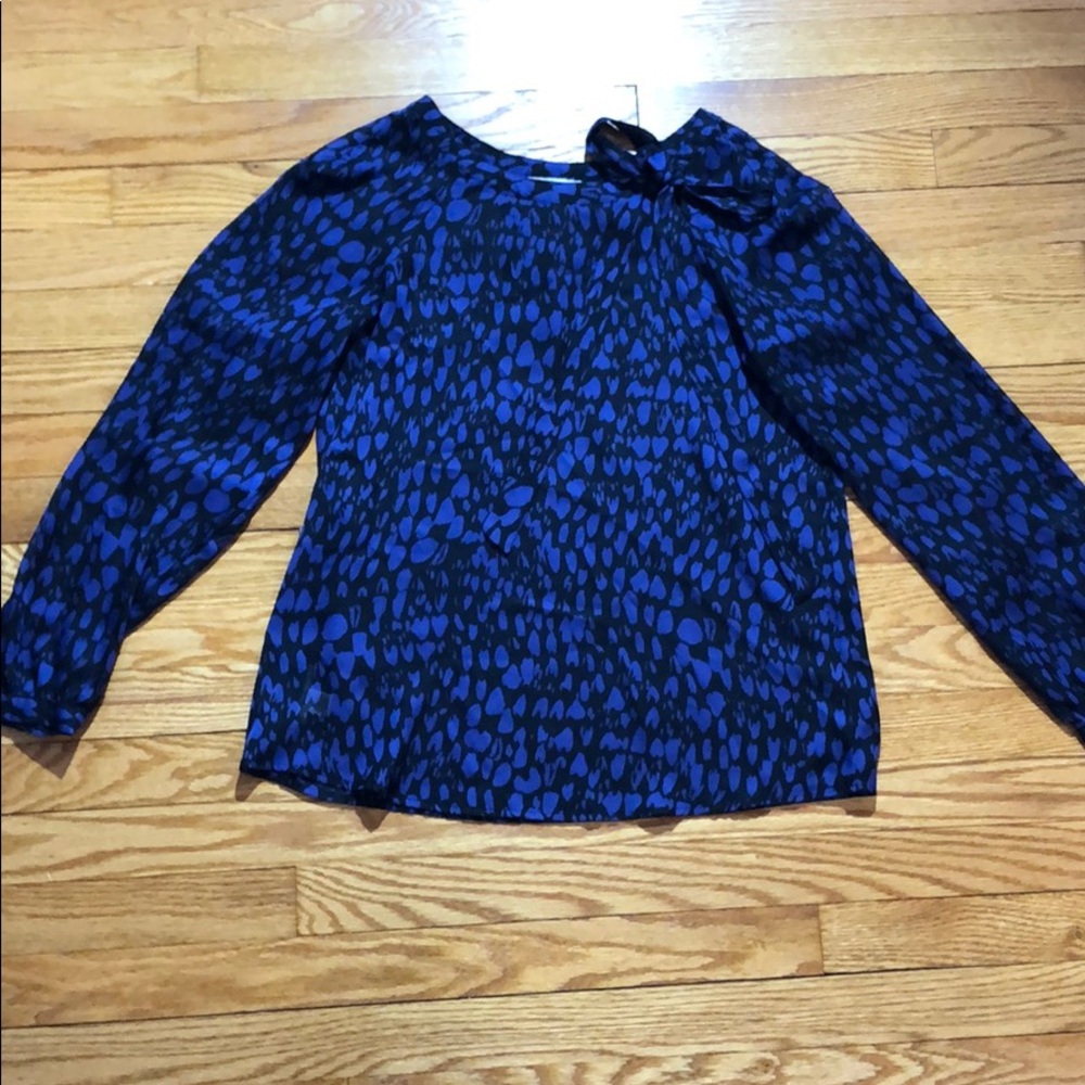 Ann Taylor Black & Purple Sheer Bow Blouse